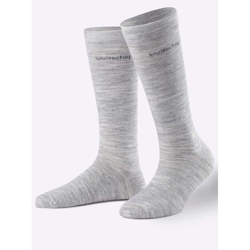 Kniestrümpfe WÄSCHEPUR, Damen, Gr. 4, grau (grau, meliert), 53% Wolle, 46% Polyamid, 1% Elasthan, Socken