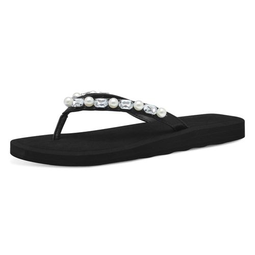 Zehentrenner TAMARIS, Damen, Gr. 37, schwarz, Lederimitat, modisch, Schuhe, Sommerschuh, Dianette mit Schmucksteinen und Zierperlen bestückt