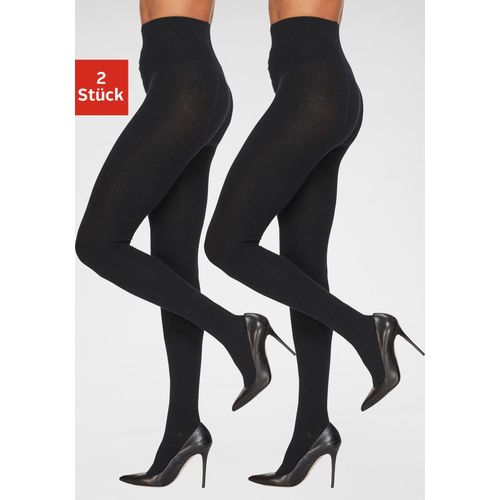 Strickstrumpfhose LAVANA, Damen, Gr. 48/50, schwarz, Obermaterial: 83% Baumwolle, 15% Polyamid, 2% Elasthan, unifarben, elastisch, Strumpfhosen, in modischem Ripp-Strick