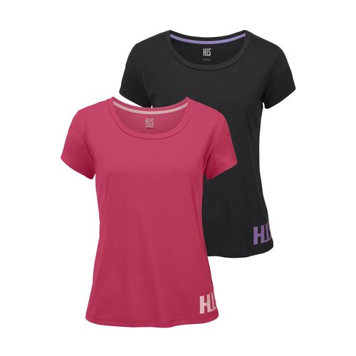 Funktionsshirt H.I.S, Damen, Gr. 44/46, schwarz, koralle, Obermaterial: 100% Polyester, figurbetont hüftlang, Rundhals, durchgesteppt, Shirts, figurbetonter Schnitt, sportlicher Look, mit trendigem Logodruck