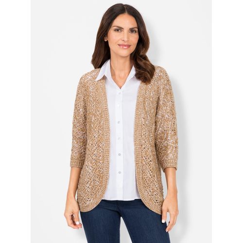 Strickjacke INSPIRATIONEN, Damen, Gr. 36, braun (camel, ecru, meliert), 52% Baumwolle, 48% Polyacryl, gemustert, mehrfarbig, meliert, Strickjacken
