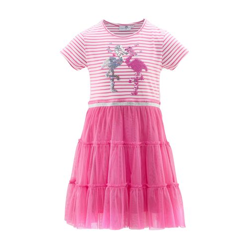 Midikleid HAPPY GIRLS, Mädchen, Gr. 98, N-Gr, pink (deep pink), Tüll, Obermaterial: 95% Baumwolle, 5% Elasthan. Futter: 100% Baumwolle. Unterteil: 100% Polyester, bedruckt, casual, regular fit ca. Mitte Wade, Rundhals, Kurzarm, Kleider