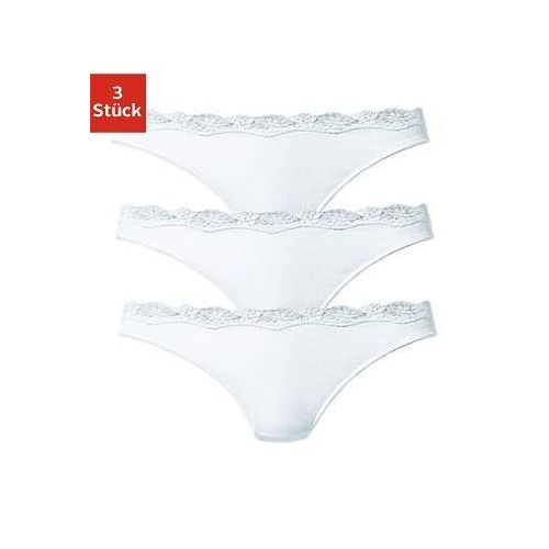 String LASCANA, Damen, Gr. 36/38, weiß, Obermaterial: 95% Baumwolle, 5% Elasthan. Spitze: 87% Polyamid, 13% Elasthan, unifarben, körpernah, Unterhosen, aus elastischer Baumwolle mit zarter Spitze