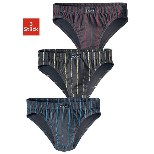 Slip LE JOGGER, Herren, Gr. 8, bunt (rot, gelb, blau), Jersey, Obermaterial: 95% Baumwolle, 5% Elasthan, gestreift, körpernah, Unterhosen, mit kontrastfarbenen Streifen