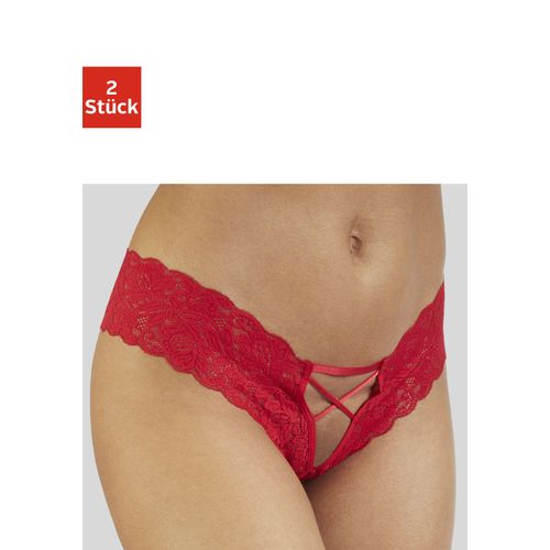 Panty-Ouvert PETITE FLEUR GOLD, Damen, Gr. 48/50, schwarz (schwarz, rot), Obermaterial: 90% Polyamid, 10% Elasthan, Unterhosen, im günstigen Doppelpack, mit edlen Schnürungen, Reizwäsche