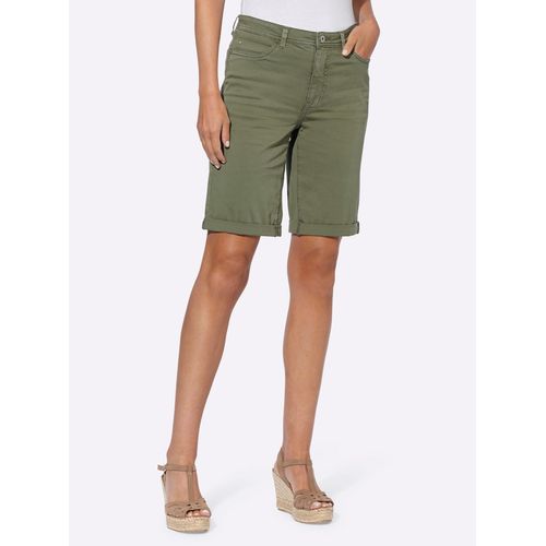 Jeansshorts HEINE, Damen, Gr. 44, Normalgrößen, grün (khaki), 98% Baumwolle, 2% Elasthan, unifarben, kurz, Jeans