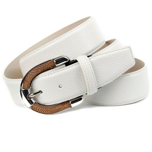 Ledergürtel ANTHONI CROWN, Damen, Gr. 90, weiß, Leder, unifarben, Gürtel, mit aufwendiger Schmuck-Schließe, Ton in Ton Steppung