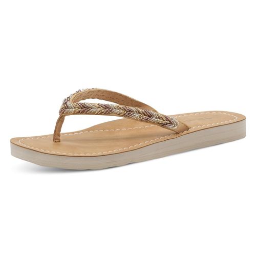 Zehentrenner TAMARIS, Damen, Gr. 37, beige (beige kombiniert), Lederimitat, casual, Schuhe, Sommerschuh, Schlappen, Strandschuh in Flechtoptik