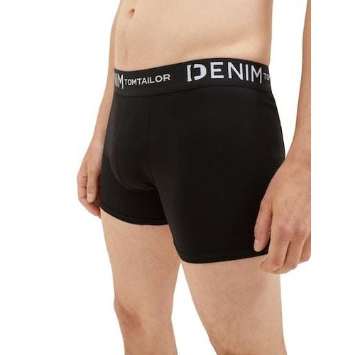 Boxershorts TOM TAILOR DENIM, Herren, Gr. M, schwarz, Jersey, Obermaterial: 95% Baumwolle, 5% Elasthan, unifarben, körpernah, Unterhosen, mit Logo-Stretchbund