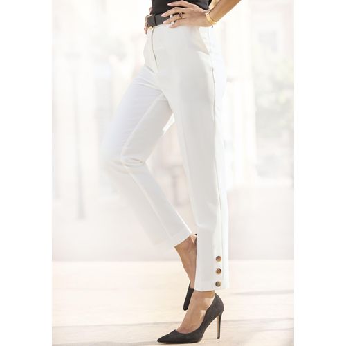 Anzughose LASCANA, Damen, Gr. 44, N-Gr, beige (creme), Twill, Obermaterial: 75% Polyester, 20% Viskose, 5% Elasthan, unifarben, modisch, figurbetont knöchellang, Hosen, mit Knöpfen am Beinsaum, figurbetont, Anzughose, Business-Look
