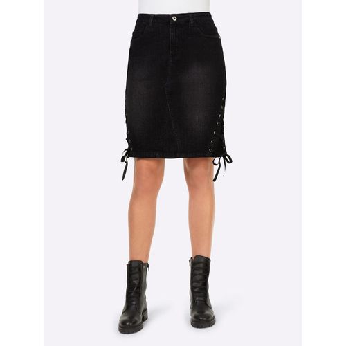 Jeansrock HEINE, Damen, Gr. 50, schwarz, 99% Baumwolle, 1% Elasthan, unifarben, kurz, Röcke