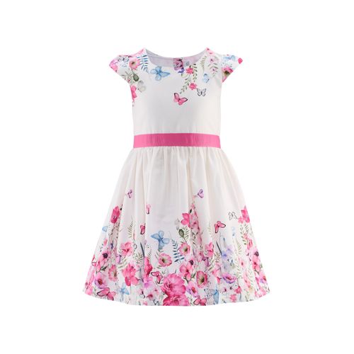 Minikleid HAPPY GIRLS, Mädchen, Gr. 104, N-Gr, beige (ecru), Jersey, Obermaterial: 95% Baumwolle, 5% Elasthan. Futter: 100% Baumwolle, bedruckt, elegant, regular fit knielang, Rundhals, Kurzarm, Kleider