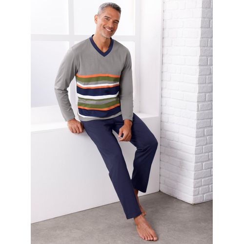 Schlafanzug, Herren, Gr. 60/62, blau (steingrau, marine), 100% Baumwolle, Homewear-Sets