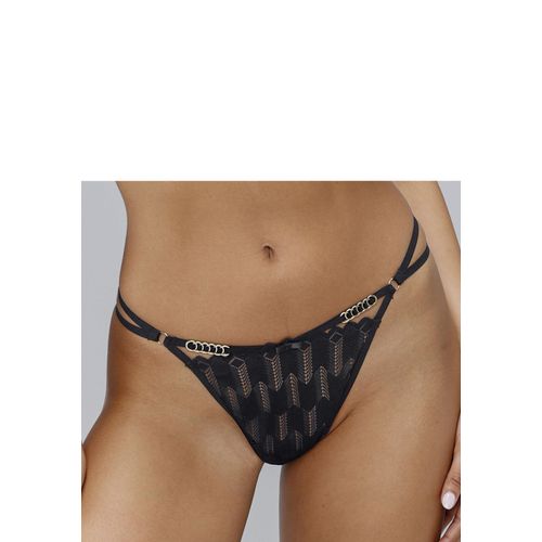 String LASCANA, Damen, Gr. 32/34, schwarz, Microtouch, Spitze, Obermaterial: 88% Polyamid, 12% Elasthan, körpernah, Unterhosen, mit graphischer Spitze und Metallaccessoires