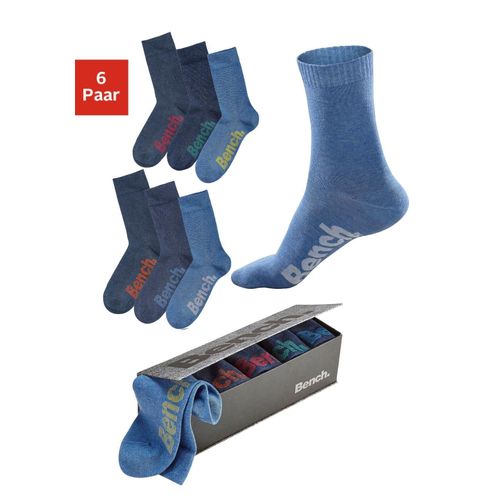 Socken BENCH., Herren, Gr. 43-46, blau (jeans, meliert), Polyamid, Baumwolle, Elasthan, unifarben, elastisch, Socken Lange Socke Multipacks Socken Sockenbox Socken-Set Strümpfe Unterwäsche, mit verschiedenfarbigen Logos