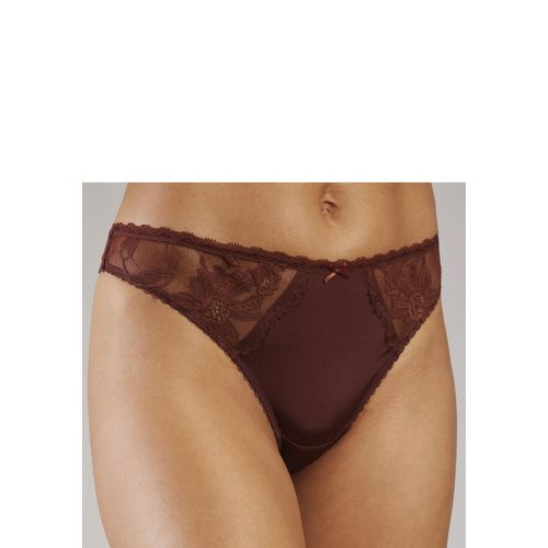 String LASCANA, Damen, Gr. 36/38, braun (schokolade), Spitze, Obermaterial: 88% Polyamid, 12% Elasthan, Unterhosen, aus seidigem Material und edler Jacquardspitze