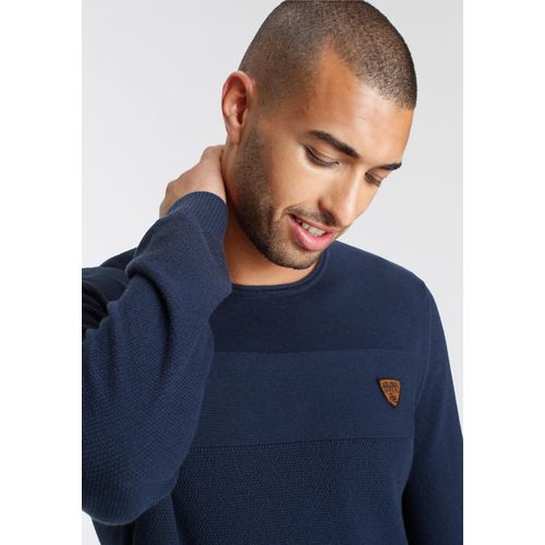 Rundhalspullover BRUNO BANANI, Herren, Gr. XXL (60/62), blau (marine), Feinstrick, Obermaterial: 50% Baumwolle, 50% Polyacryl, casual, schmal, Rundhals, Langarm Bündchen, Pullover, in modischer Strickoptik