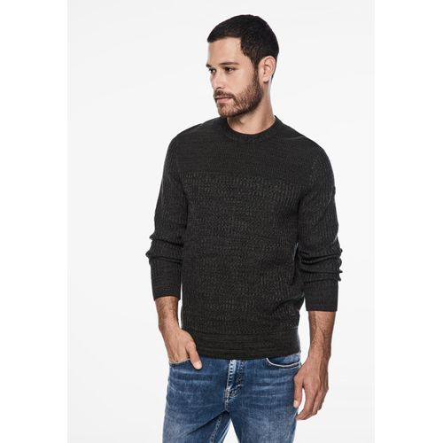 Rundhalspullover STREET ONE MEN, Herren, Gr. XXL (46), schwarz, Web, 100% Baumwolle , unifarben, casual, gerade normal, Rundhals, Langarm Bündchen, Pullover, aus reiner Baumwolle