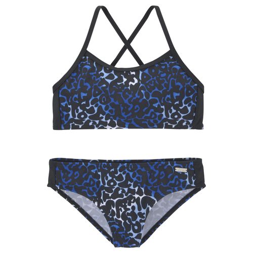 Bustier-Bikini BUFFALO, Kinder, Gr. 134/140, N-Gr, blau (blau bedruckt), Recycling-Polyamid, bedruckt, Animalprint, Bikini-Sets, mit Druck und Uniparts