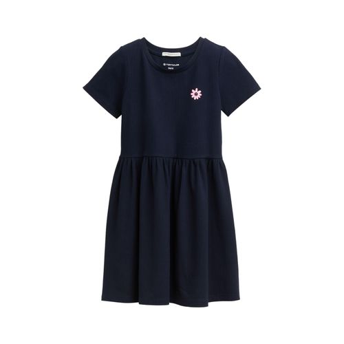 Minikleid TOM TAILOR, Mädchen, Gr. 92, N-Gr, blau (sky captain blau), Rippware, Obermaterial: 93% Viskose, 7% Elasthan, Strukturmuster, casual, A-Linie mini, Rundhals, Kurzarm gerader Abschluss, Kleider, mit Rippstruktur