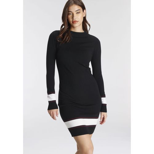 Strickkleid AJC, Damen, Gr. 34, N-Gr, schwarz (schwarz, rot), Feinstrick, Obermaterial: 50% Viskose, 26% Polyamid, 24% Polyester, gestreift, casual, figurbetont kurz, Langarm Rippbündchen, Kleider, festliche Anlässe, kurz, modern, aus Viskosemischung, Langarm