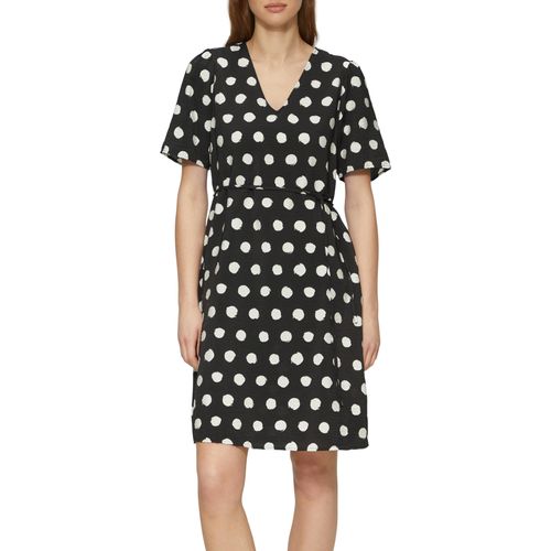 Minikleid S.OLIVER, Damen, Gr. 38, N-Gr, schwarz (schwarz aop), Obermaterial: 84% Viskose, 16% Polyamid, bedruckt, casual, regular fit kniefrei, V-Ausschnitt, Kurzarm Puffärmel, Kleider, mit All-Over Print