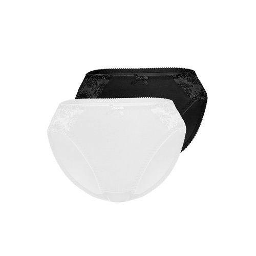 Slip SASSA, Damen, Gr. 46, schwarz-weiß (weiß, schwarz), Obermaterial: 85% Polyamid, 15% Elasthan, unifarben, normal, Unterhosen, mit Spitzeneinsatz