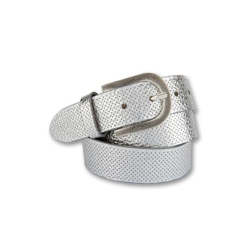 Ledergürtel BERND GÖTZ, Damen, Gr. 95, silber, Leder, gemustert, modisch,klassisch, Gürtel, mit elegant pointiertem Pixel-Look