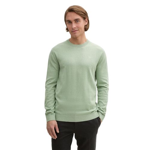 Rundhalspullover TOM TAILOR, Herren, Gr. XL, grün (spring grün melange), Strick, Obermaterial: 100% Baumwolle, unifarben, casual, regular fit, Rundhals, Langarm Bündchen, Pullover, mit Logostickerei