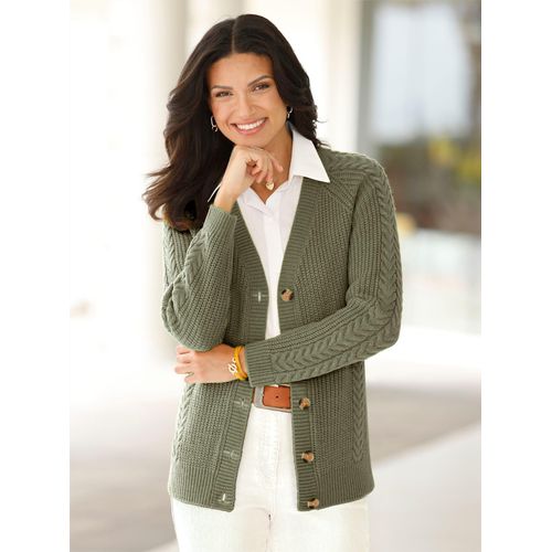 Strickjacke CLASSIC BASICS, Damen, Gr. 52, grün (khaki), 100% Polyacryl, unifarben, Langarm, Strickjacken