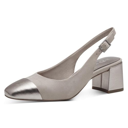 Slingpumps MARCO TOZZI, Damen, Gr. 37, beige (sand kombiniert), Textil, Lederimitat, Veloursleder, klassisch, Schuhe, Abendschuh, Sommerschuh, Blockabsatz, in modischer Karreeform