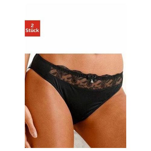 Slip NUANCE, Damen, Gr. 40/42, schwarz (schwarz, weiß), Obermaterial: 92% Polyester, 8% Elasthan, Unterhosen, mit schöner Stickereispitze