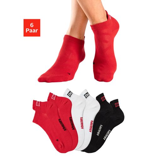 Sneakersocken BENCH., Damen, Gr. 39-42, rot (2x rot, 2x weiß, 2x schwarz), Baumwollmischung, unifarben, elastisch, Socken, mit Lüftungskanälen in Netzstruktur