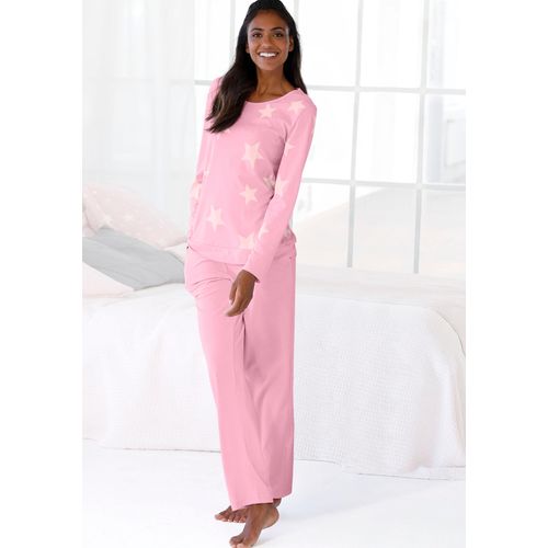 Pyjama ARIZONA, Damen, Gr. 56/58, rosa (rosa, sterne), Obermaterial: 60% Baumwolle, 40% Polyester. Graumeliert (Obermaterial): 90% Baumwolle, 10% Polyester, bequem, Rundhals, Langarm Bündchen, Homewear-Sets, in melierter Optik mit Sternen