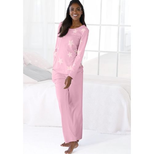 Pyjama ARIZONA, Damen, Gr. 40/42, rosa (rosa, sterne), Obermaterial: 60% Baumwolle, 40% Polyester. Graumeliert (Obermaterial): 90% Baumwolle, 10% Polyester, bequem, Rundhals, Langarm Bündchen, Homewear-Sets, in melierter Optik mit Sternen