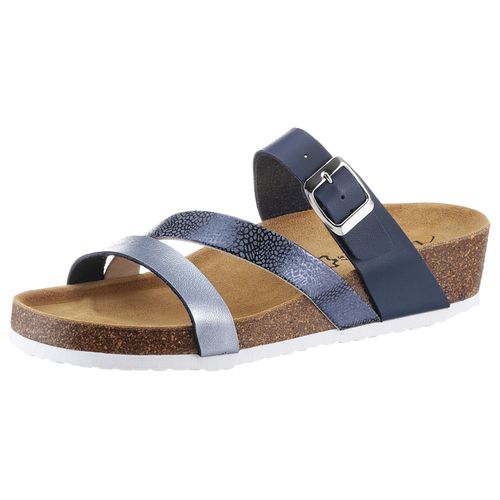 Pantolette ANISTON SHOES, Damen, Gr. 40, silber (dunkelblau), Lederimitat, casual, Schuhe Pantolette, Keilabsatz, Sommerschuh, Schlappen mit Schnallenverschluss