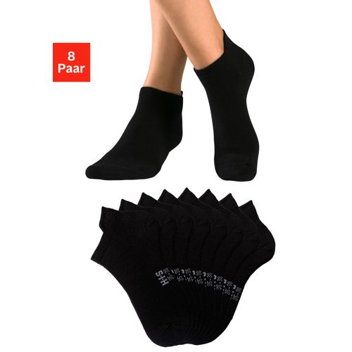 Sneakersocken H.I.S, Damen, Gr. 35-38, schwarz (8x schwarz), Baumwollmischung, unifarben, elastisch, Socken, mit verlängertem Bündchen hinten
