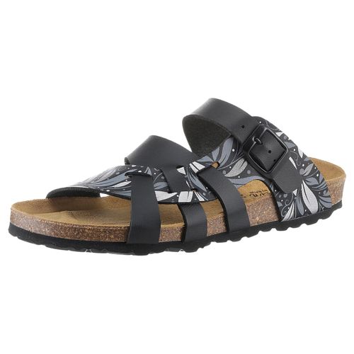 Pantolette ANISTON SHOES, Damen, Gr. 38, schwarz-weiß (schwarz gemustert), Lederimitat, klassisch, Schuhe Pantolette Schlappen, Sommerschuh, Schlappen mit verstellbaren Schnallen