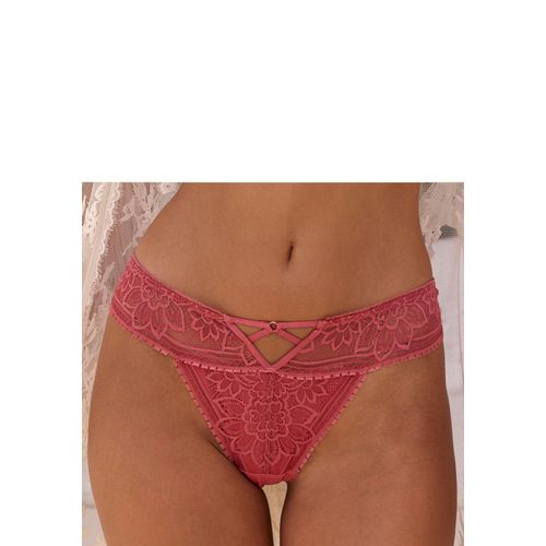 String LASCANA, Damen, Gr. 40/42, braun (kastanie), Spitze, Obermaterial: 90% Polyamid, 10% Elasthan, Unterhosen, mit edlem Cut-Out aus floraler Jacquardspitze