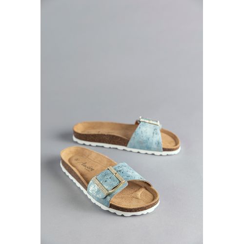 Pantolette ANISTON SHOES, Damen, Gr. 42, blau (hellblau), Lederimitat, modisch, Schuhe, Sommerschuh, Strandschuh, Glitzersteine - NEUE KOLLEKTION