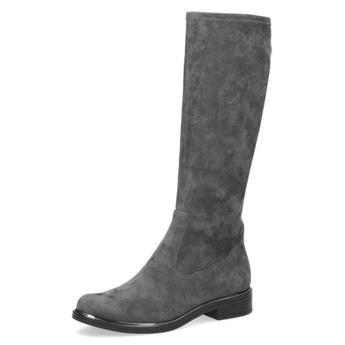 Schlupfstiefel CAPRICE, Damen, Gr. 38, XS-Schaft, grau (dunkelgrau), Textil, unifarben, klassisch, Schuhe, Blockabsatz, Langschaftstiefel in klassischer Linie, XS Schaft