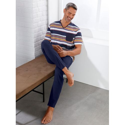 Schlafanzug, Herren, Gr. 52/54, blau (nachtblau, weiß, gestreift), 100% Baumwolle, Homewear-Sets