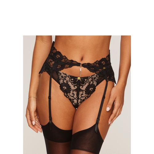 Strapsgürtel JETTE, Damen, Gr. 48/50, N-Gr, schwarz (schwarz, karamell), Spitze, Obermaterial: 90% Polyamid, 10% Elasthan, Strumpfhalter, aus floraler Spitze mit extravagantem Glitzeraccessoire, sexy Dessous