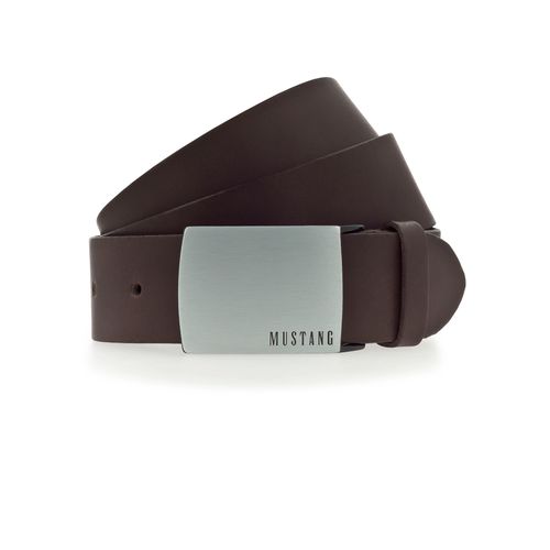 Koppelgürtel MUSTANG, Herren, Gr. 95, braun (dunkelbraun), Rindsleder, unifarben, vintage, Gürtel, Rindleder mit Pull-Up Effekt, Logo auf der Koppelschließe, 4 cm