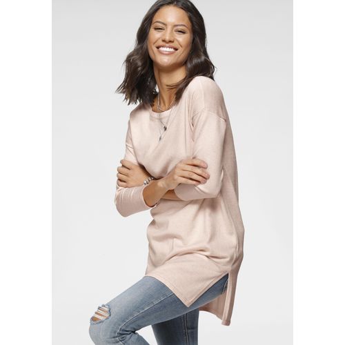 Longpullover LAURA SCOTT, Damen, Gr. 36, rosa (blassrosa, meliert), Feinstrick, Obermaterial: 70% Viskose, 30% Polyamid, meliert, unifarben, Basic, lässig geschnitten hüftbedeckend, Rundhals, 3/4-Ärmel, Pullover, mit Seitenschlitzen