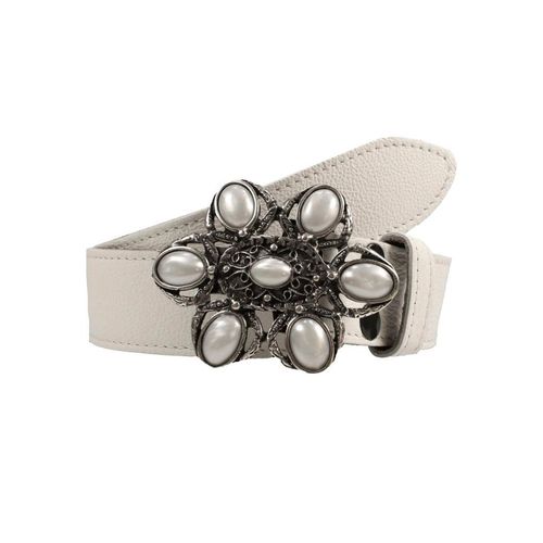 Ledergürtel, Damen, Gr. 115, weiß, Leder, RETTUNGSRING BY SHOWROOM 019, unifarben, modisch,elegant,feminin,festlich, Gürtel, mit austauschbarer Schließe »Nostalgie Perle Weiß«