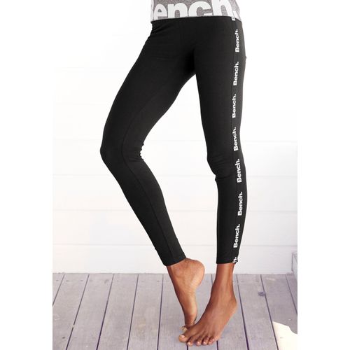 Leggings BENCH. LOUNGEWEAR, Damen, Gr. 36/38, N-Gr, schwarz, Jersey, Obermaterial: 95% Baumwolle, 5% Elasthan, unifarben, Basic, eng lang, Hosen, mit bedruckten Tapestreifen