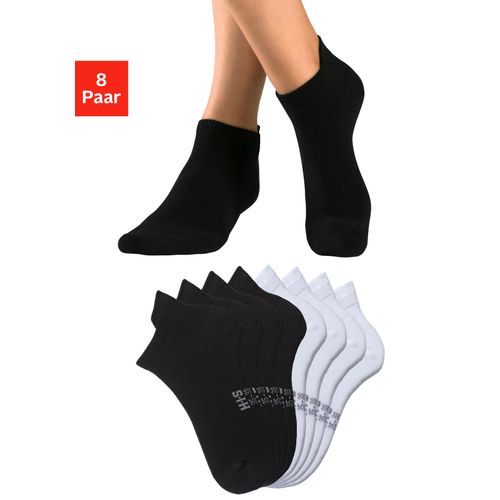 Sneakersocken H.I.S, Damen, Gr. 39-42, schwarz-weiß (4x schwarz, 4x weiß), Baumwollmischung, unifarben, elastisch, Socken, mit verlängertem Bündchen hinten