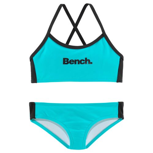 Bustier-Bikini BENCH., Kinder, Gr. 170/176, N-Gr, blau (türkis, schwarz), Polyamid, gestreift, Bikini-Sets, mit gekreuzten Trägern