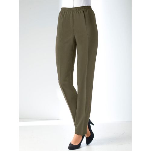 Bügelfaltenhose CLASSIC BASICS, Damen, Gr. 27, Kurzgrößen, grün (khaki), 100% Polyester, unifarben, lang, Hosen